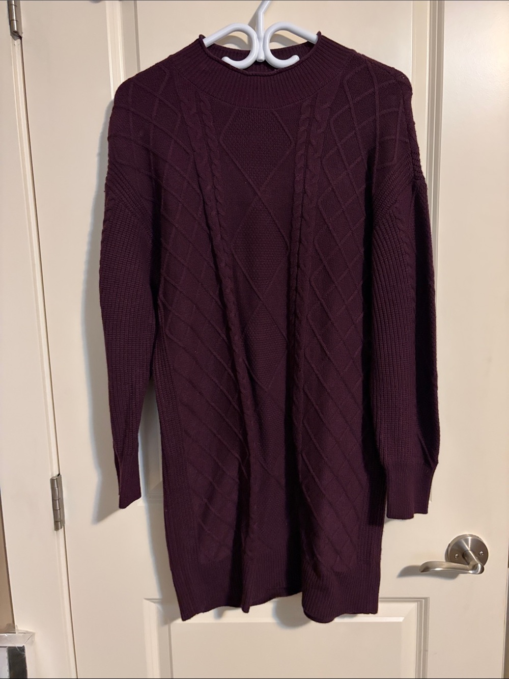 Women's Cable Knit Sweater Dress - Deep Plum